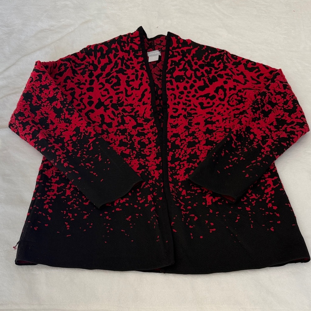 Chico’s Red and Black cardigan Sweater